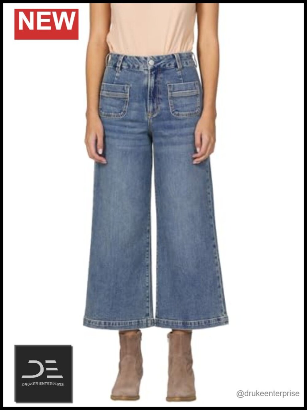 High Rise Wide Leg Jeans Women Cotton Blend Cropped Denim